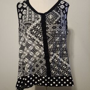 Women's XL B.L.E.U. bleu black & white mismatch print sleeveless top
